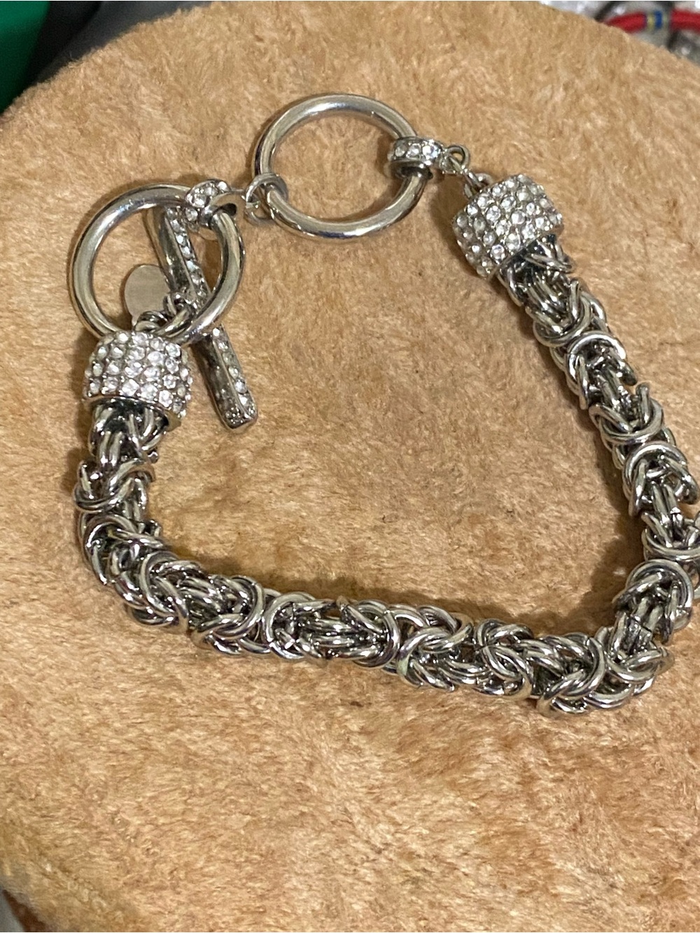 Rhinestone Accented Silver Chain Bracelet